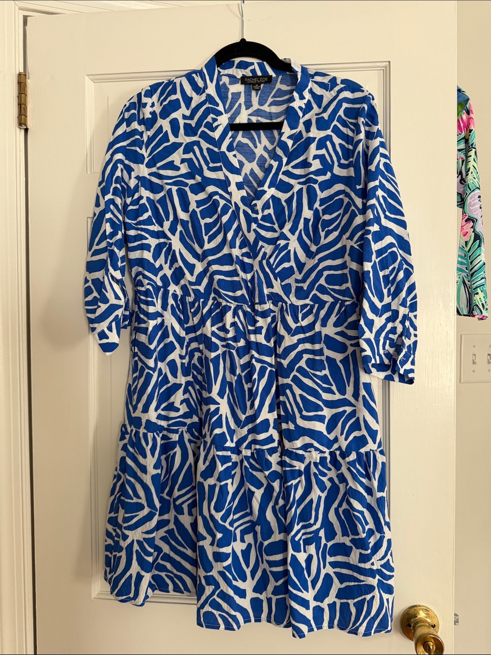 Rachel Zoe Blue & White Tiered V-Neck Kids Dress